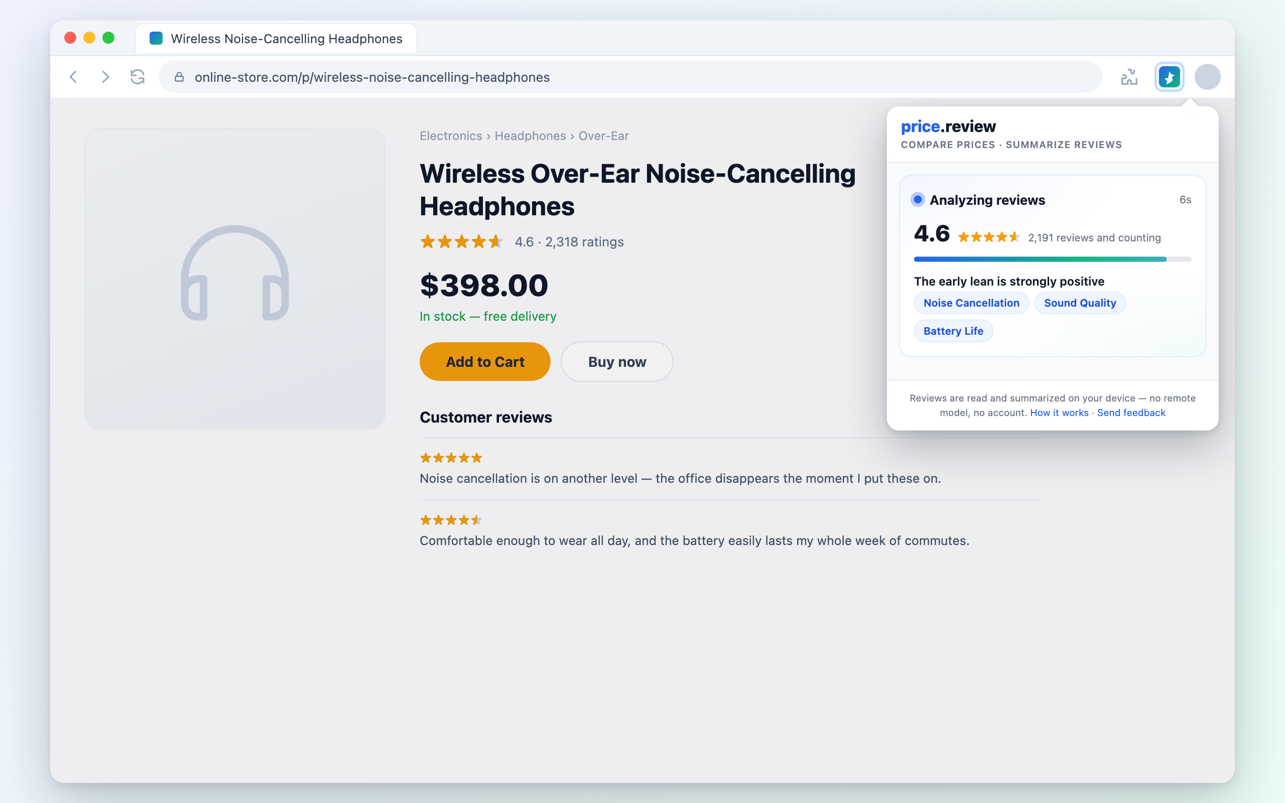 It reads real reviews across the web