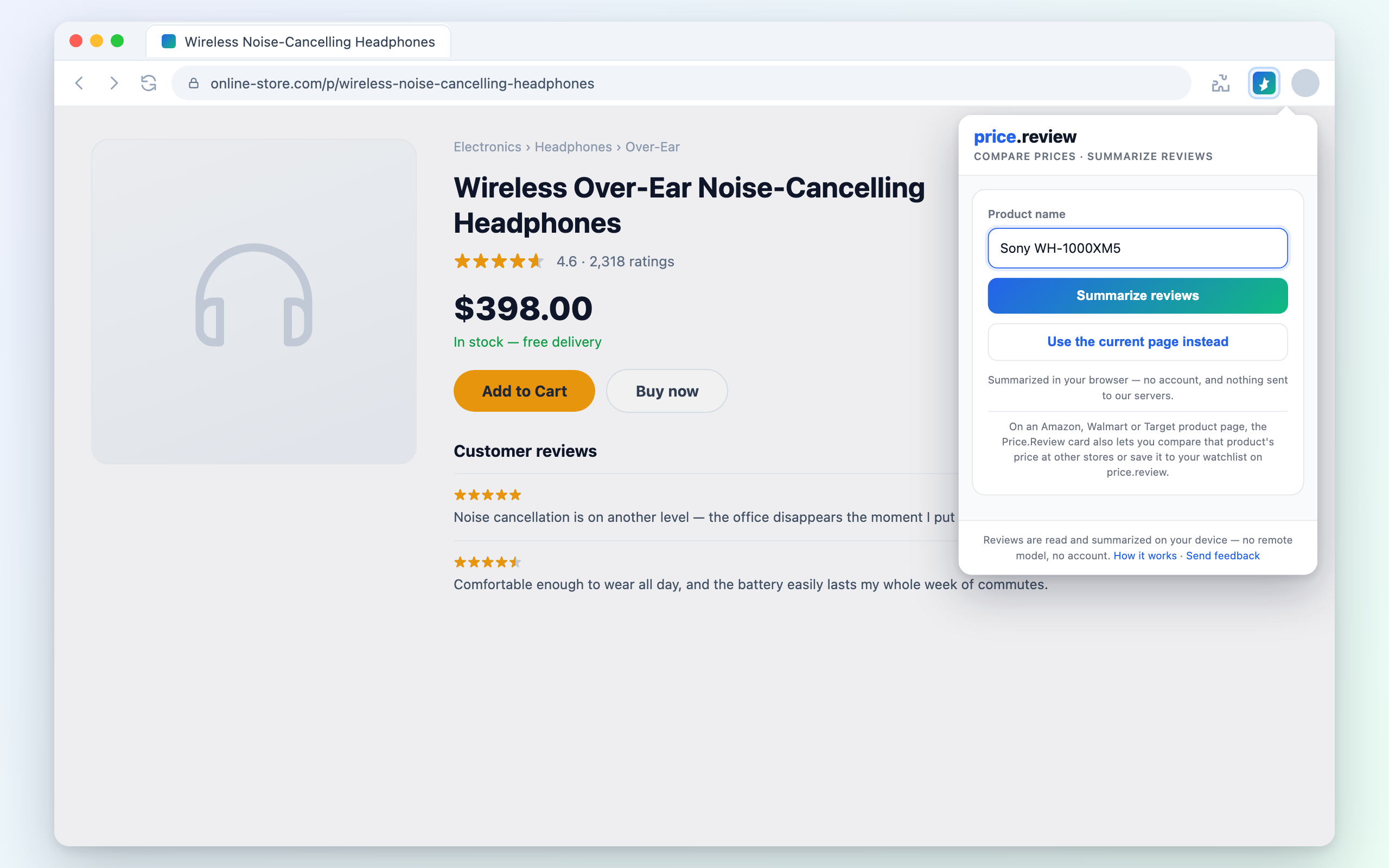 Type a product — or use the page you’re on